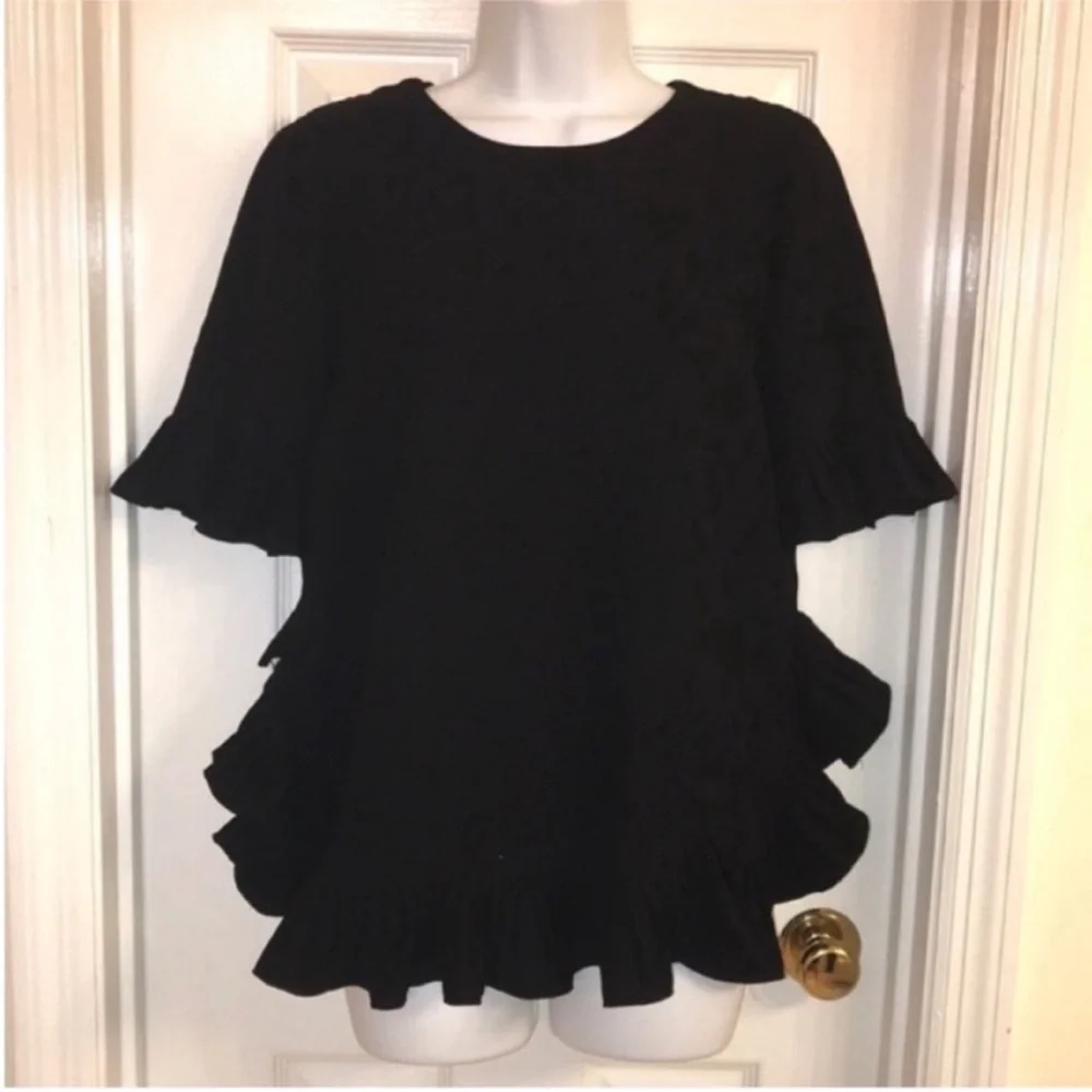 CARMEN MARC VALVO pleated-Trim Elbow-Sleeve Blouse - Picture 4 of 12